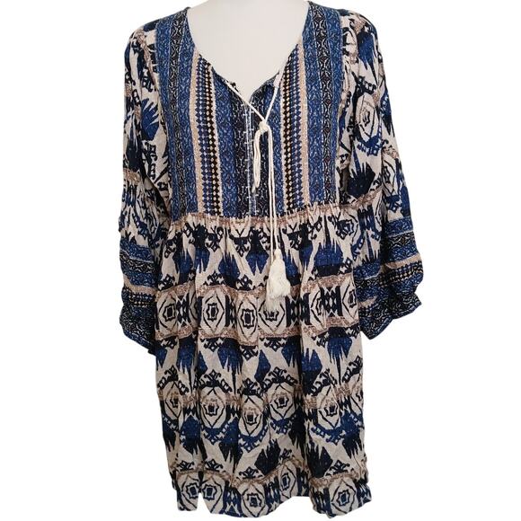 Velzera blouse boho ikat all over print baby doll style top Small - Picture 1 of 9